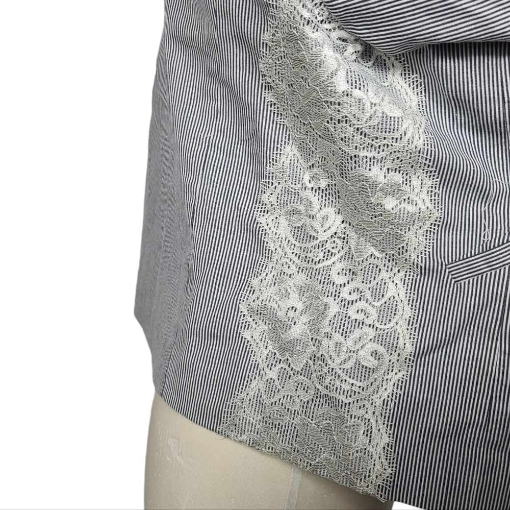 Isaac Mizrahi Blue White Pinstripe Open Blazer 8 - Picture 5 of 10